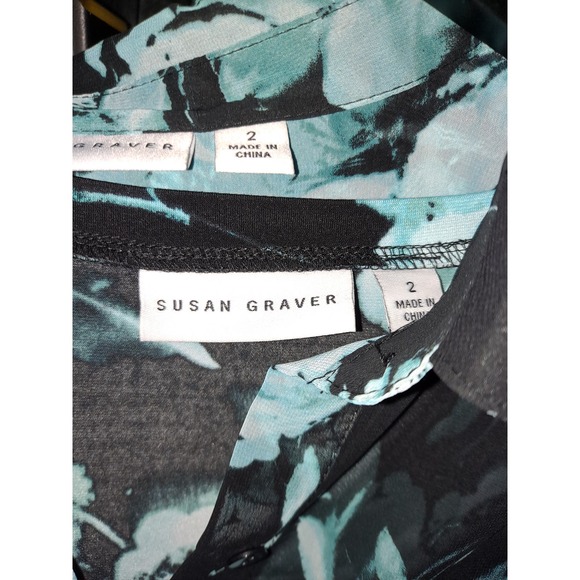 Susan Graver‎ 2 Piece Green Sheer Button Up and Sleeveless Blouse - Picture 9 of 11